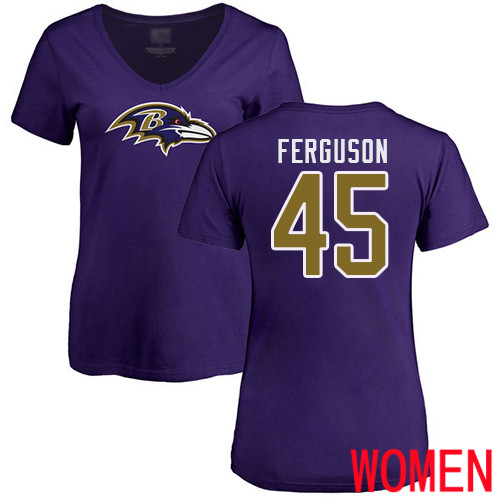 Baltimore Ravens Purple Women Jaylon Ferguson Name and Number Logo NFL Football #45 T Shirt->women nfl jersey->Women Jersey